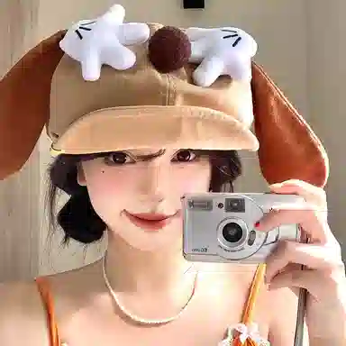 钓鱼熊 可爱卡通小狗耳朵显脸小百搭云朵大头围 聚酯纤维 贝雷帽 男女同款情侣款