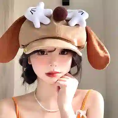 钓鱼熊 可爱卡通小狗耳朵显脸小百搭云朵大头围 聚酯纤维 贝雷帽 男女同款情侣款
