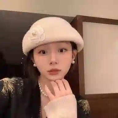 钓鱼熊 白色礼帽赫本风千金帽子女款高级百搭显脸小 羊毛混纺 贝雷帽 男女同款情侣款