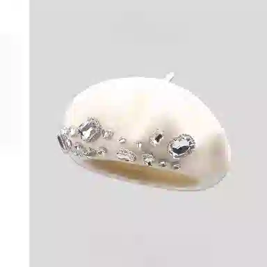 钓鱼熊 重工水钻百搭羊毛呢时尚保暖画家帽百搭显脸小 聚酯纤维 贝雷帽 男女同款情侣款