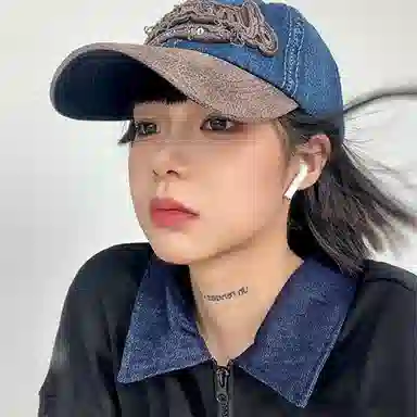 通勤必备神器 尚先生 美式复古牛仔拼接水洗做旧刺绣大头围显脸小遮阳帽 棉 聚酯纤维 鸭舌帽 男女同款情侣款