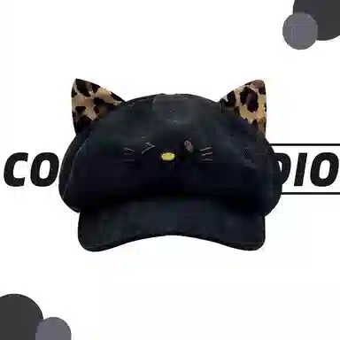钓鱼熊 可爱猫咪耳朵保暖百搭显脸小 聚酯纤维 贝雷帽 男女同款情侣款