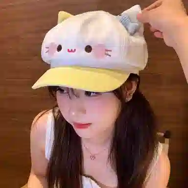 钓鱼熊 甜美可爱小鱼猫咪耳朵卡通显脸小百搭出游报童画家帽子 聚酯纤维 贝雷帽 男女同款情侣款