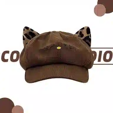 钓鱼熊 可爱猫咪耳朵保暖百搭显脸小 聚酯纤维 贝雷帽 男女同款情侣款