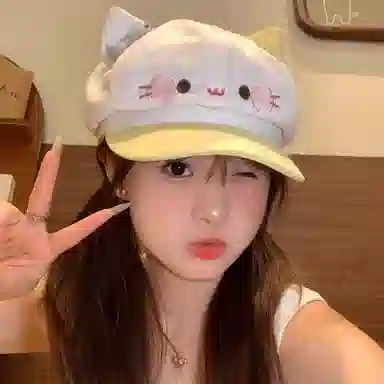 钓鱼熊 甜美可爱小鱼猫咪耳朵卡通显脸小百搭出游报童画家帽子 聚酯纤维 贝雷帽 男女同款情侣款