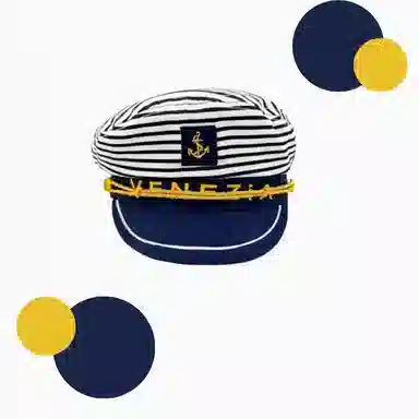 钓鱼熊 英伦复古条纹平顶海军风派对船长百搭显脸小 聚酯纤维 贝雷帽 男女同款情侣款