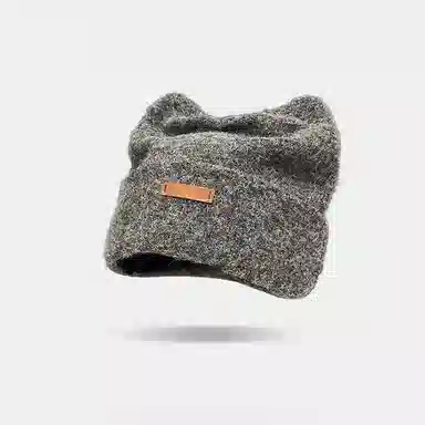 钓鱼熊 可爱猫耳朵包头冷帽宽松百搭显脸小保暖 羊毛混纺 绒线帽 男女同款情侣款