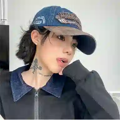 通勤必备神器 尚先生 美式复古牛仔拼接水洗做旧刺绣大头围显脸小遮阳帽 棉 聚酯纤维 鸭舌帽 男女同款情侣款