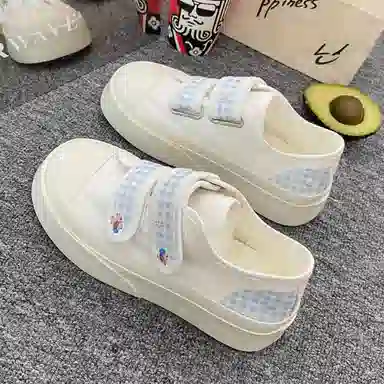 日系复古可爱格子休闲厚底时尚 低帮 帆布鞋 女款