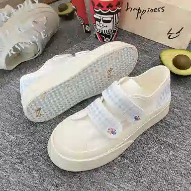 日系复古可爱格子休闲厚底时尚 低帮 帆布鞋 女款