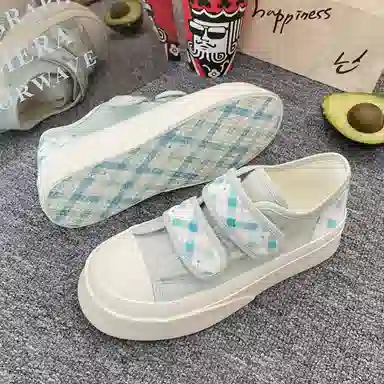 日系复古可爱格子休闲厚底时尚 低帮 帆布鞋 女款