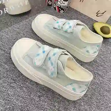 日系复古可爱格子休闲厚底时尚 低帮 帆布鞋 女款