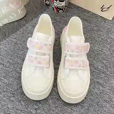 日系复古可爱格子休闲厚底时尚 低帮 帆布鞋 女款