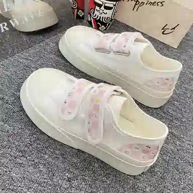 日系复古可爱格子休闲厚底时尚 低帮 帆布鞋 女款