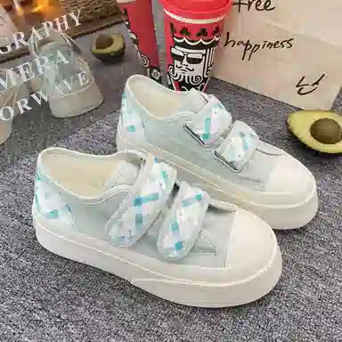 日系复古可爱格子休闲厚底时尚 低帮 帆布鞋 女款