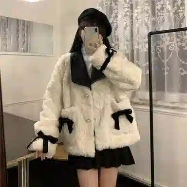 桴生 羊羔毛西装领秋冬毛绒短款日常休闲百搭上衣夹克 女款