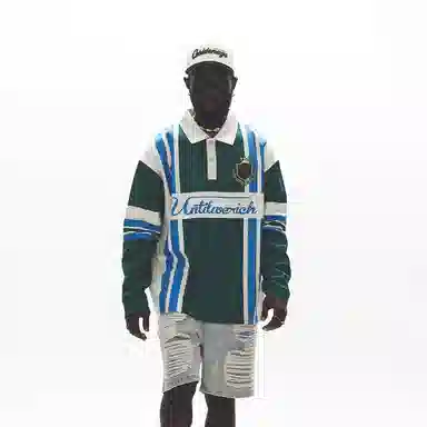 UNTILWERICH Patchwork Long Sleeve Polo Green