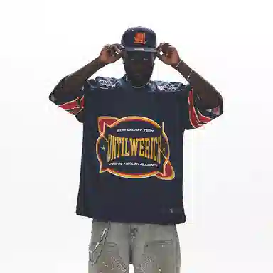 UNTILWERICH Retro Logo Quick-Dry T-Shirt Navy