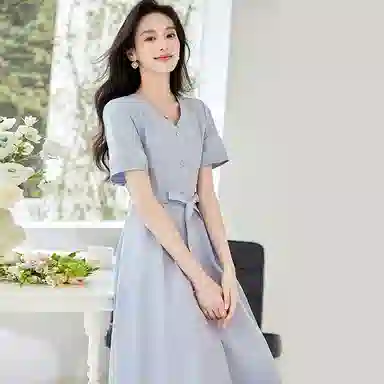 VICTORIA&VERA V-Neck Tie Waist Dress