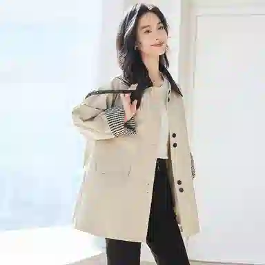 VICTORIA&VERA Spring Minimalist Plaid Trench Coat Beige