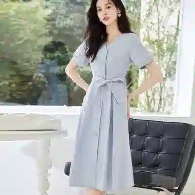 VICTORIA&VERA V-Neck Tie Waist Dress