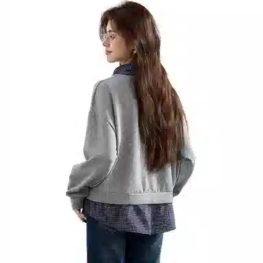 VICTORIA&VERA Plaid Shirt Collar Sweatshirt