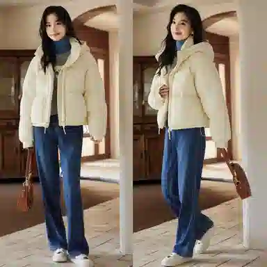 VICTORIA&VERA Hooded Down Jacket Beige