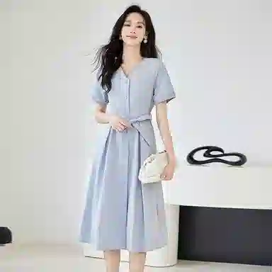 VICTORIA&VERA V-Neck Tie Waist Dress
