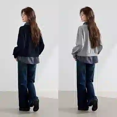 VICTORIA&VERA Plaid Shirt Collar Sweatshirt