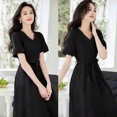 VICTORIA&VERA V-Neck Tie Waist Dress