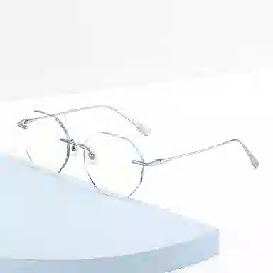 【联系客服可配度数】 佐川 多边形无边框眼镜 无框超轻纯钛素颜眼镜 纯钛 不规则形 光学镜架 男女同款情侣款 可配近视 礼盒装