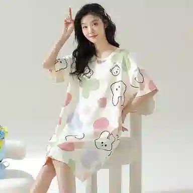 品彩 薄款纯棉套头短袖睡衣睡裙 女款