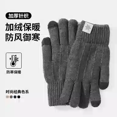 俞兆林 加厚保暖开车 户外骑行电动车防风防寒简约百搭加绒针织可触屏 锦纶 绒线手套 男款