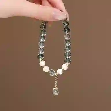 蔻斯琦 【招米聚宝盆】新中式珍珠混搭水晶串珠清透水润 国风古典美清凉气质暴富招财转运增强运势 好运 绿幽灵 手串 女款