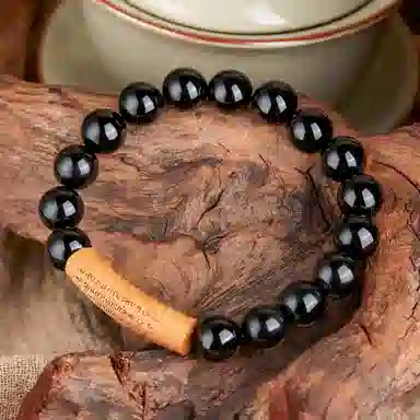 蔻斯琦 【水逆退散 平安顺遂 】新中式国风檀木雕刻经文 禅意古风清净心文玩盘玩佛珠腕饰转运 好运 黑曜石 手串 男女同款情侣款