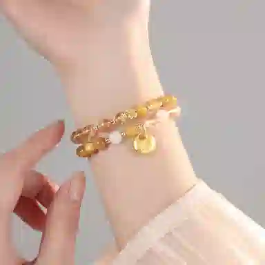 蔻斯琦 【福气满满 平安喜乐】新中式小胖福多宝 国风富贵如意招财转运文玩 增强运势 好运处理 黄水晶 手串 男女同款情侣款