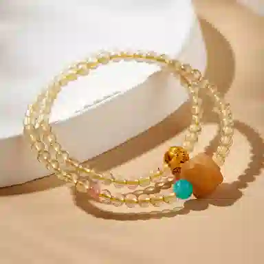 蔻斯琦 【狮来运转】新中式国风招财醒狮福气满满双层 国潮平安上岸暴富有钱花增强运势 好运处理 黄水晶 手串 男女同款情侣款