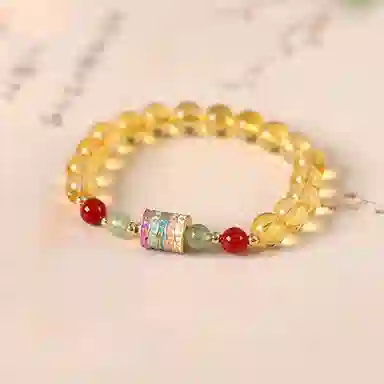 蔻斯琦 【平安顺遂转经筒】新中式五条经串珠文玩盘玩盘串 国风暴富招财转运珠增强运势 好运 黄水晶 手串 女款