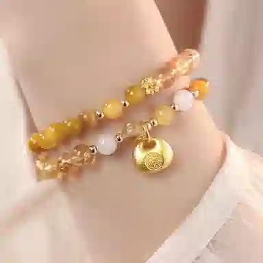 蔻斯琦 【福气满满 平安喜乐】新中式小胖福多宝 国风富贵如意招财转运文玩 增强运势 好运处理 黄水晶 手串 男女同款情侣款