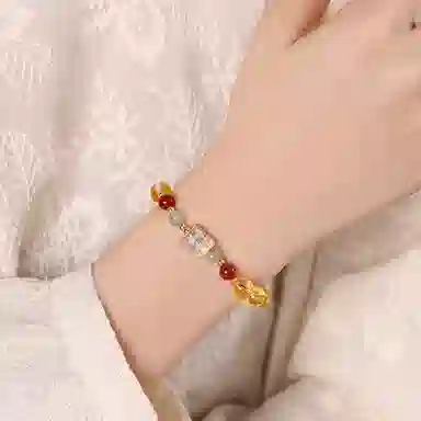 蔻斯琦 【平安顺遂转经筒】新中式五条经串珠文玩盘玩盘串 国风暴富招财转运珠增强运势 好运 黄水晶 手串 女款