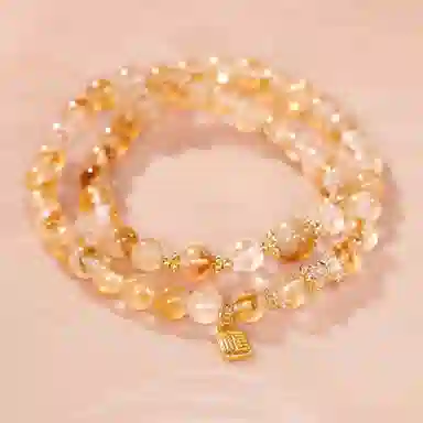 蔻斯琦 【吸金纳福 平安喜乐】新中式福牌多宝 国风富贵如意招财转运文玩增强运势 好运 黄水晶 手串 男女同款情侣款