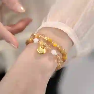 蔻斯琦 【福气满满 平安喜乐】新中式小胖福多宝 国风富贵如意招财转运文玩 增强运势 好运处理 黄水晶 手串 男女同款情侣款