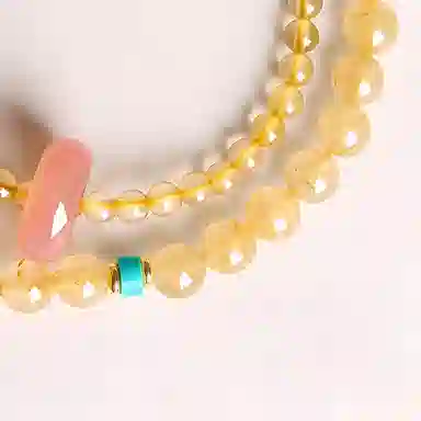 蔻斯琦 【财神庙已过香】时来好运 暴富有钱花 新中式金发晶混搭串珠双圈盘串增强运势招财转运佛珠 好运 黄水晶 手串 男女同款情侣款