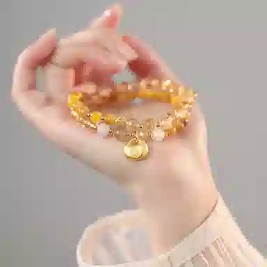 蔻斯琦 【福气满满 平安喜乐】新中式小胖福多宝 国风富贵如意招财转运文玩 增强运势 好运处理 黄水晶 手串 男女同款情侣款