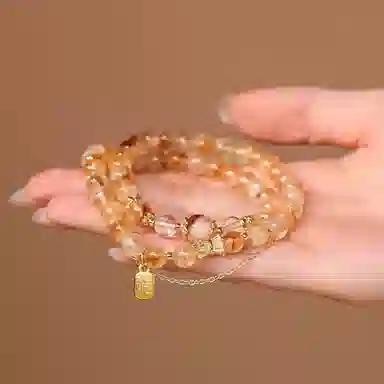 蔻斯琦 【吸金纳福 平安喜乐】新中式福牌多宝 国风富贵如意招财转运文玩增强运势 好运 黄水晶 手串 男女同款情侣款