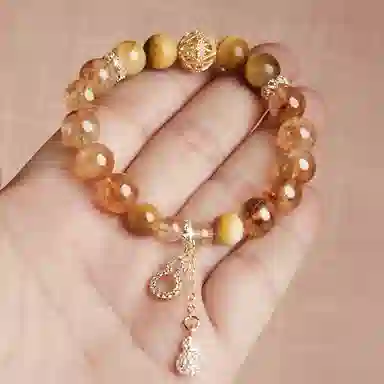 蔻斯琦 【福禄双全 暴富小财神】新中式葫芦 国风文玩盘玩盘串正能量黄塔晶增强运势招财转运本命年顺遂安康 好运 黄水晶 手串 女款