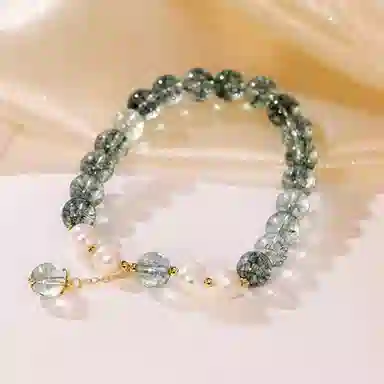 蔻斯琦 【招米聚宝盆】新中式珍珠混搭水晶串珠清透水润 国风古典美清凉气质暴富招财转运增强运势 好运 绿幽灵 手串 女款