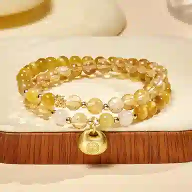 蔻斯琦 【福气满满 平安喜乐】新中式小胖福多宝 国风富贵如意招财转运文玩 增强运势 好运处理 黄水晶 手串 男女同款情侣款