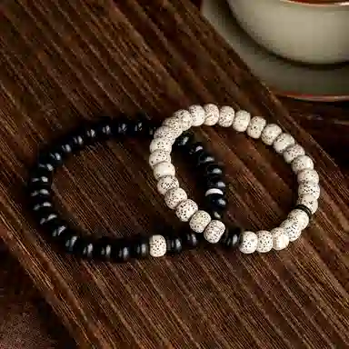 蔻斯琦 【圆满吉祥 稳定情绪】新中式国风檀木星月菩提黑白配超值一对装 国潮转运珠文玩盘串佛珠 好运 黑檀 木作手串 男女同款情侣款