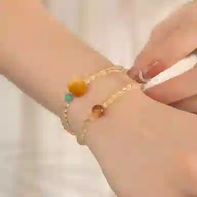 蔻斯琦 【狮来运转】新中式国风招财醒狮福气满满双层 国潮平安上岸暴富有钱花增强运势 好运处理 黄水晶 手串 男女同款情侣款